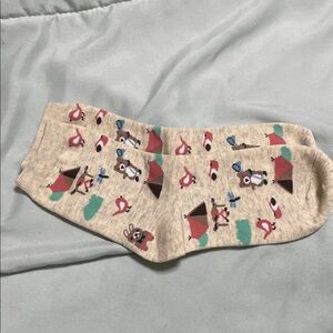 Beige Novelty Camping Print Crew Socks - Men